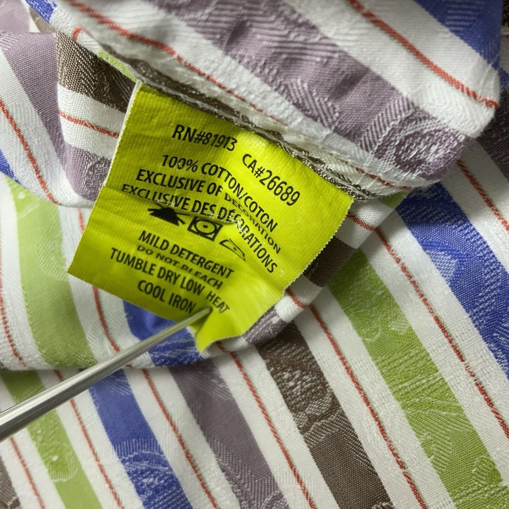 Robert Graham Striped Paisley Flip Cuff Long Sleeve Button Down Shirt Mens Large - Picture 12 of 12